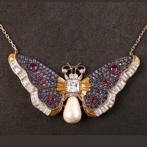 Amethyst pearl & ruby butterfly necklace